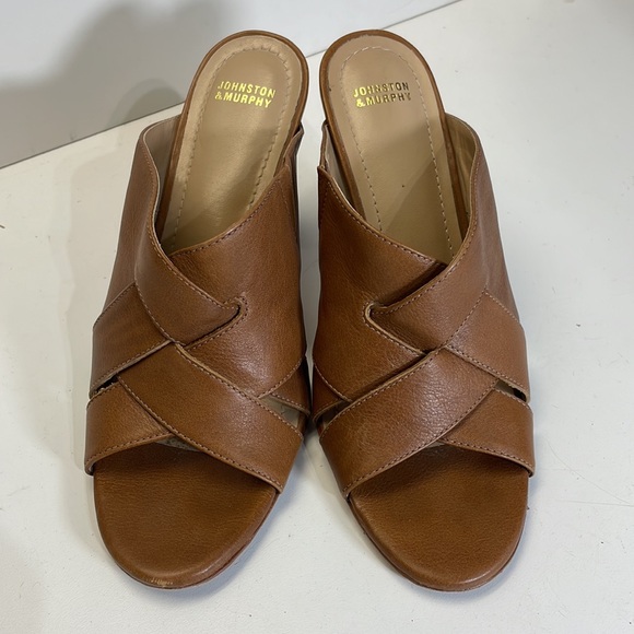 Johnston and Murphy 3" high heel | criscross/woven leather | open toe | size 7 - Picture 3 of 6